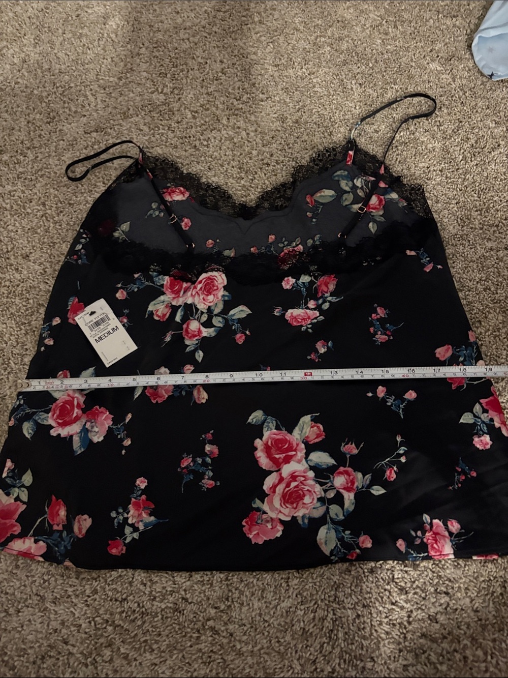 INC Black Satin Floral Lace Cami - Picture 4 of 4